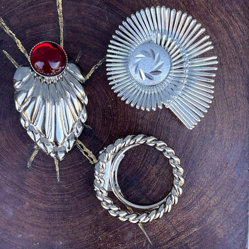 Vintage Scarf Clips Set and Brooch Mid Century Quirky Costume Jewelry